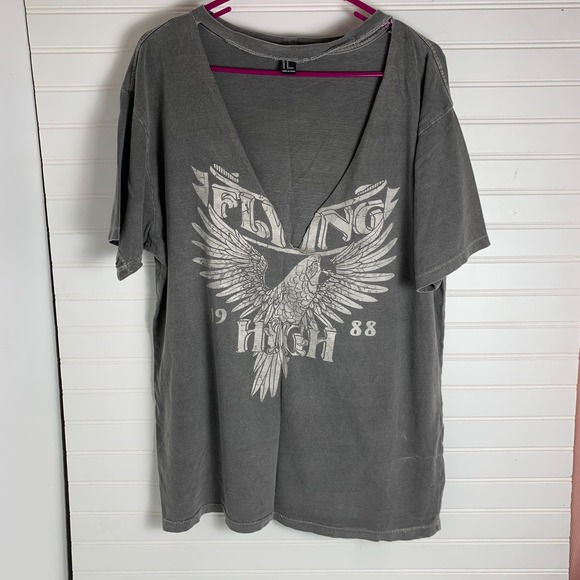 Forever 21 Gray Eagle Graphic T-Shirt Dress Medium Cut Out Neck Short Sleeve - Picture 1 of 4